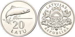 20 Latu, 2013, Atlantischer Lachs, KM 138, Schön 133, Im Etui Mit Kapsel Und Zertifikat, Auflage Nur 10.000... - Letland