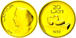 20 Lati, Gold, 2008, 15. Jahrestag Der Wiedereinführung Der Nationalen Währung, KM 96, Schön 93, Im... - Letland