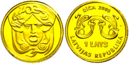 1 Lats, Gold, 2005, Jugendstil In Riga, 1/25 Unze, In Münzrähmchen, PP.  PP1 Lats, Gold, 2005, Art... - Lettonie