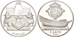 1 Lats, 2003, Lettische Regionen - Kurland, KM 60, Schön 61, Im Etui Mit Kapsel Und Zertifikat, Auflage Nur... - Letland