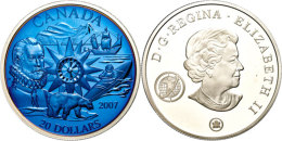 20 Dollars, 2007, 4. Internationales Polarjahr 2007 - 2009 (blau Koloriert), KM 737.2, Schön 718.2, Im Etui... - Canada
