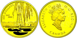100 Dollars, Gold, 2002, Erdölvorkommen In Kanada (Laserdruck In Farbe), KM 452, Schön 468, Im Etui Mit... - Canada