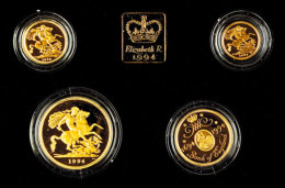 1/2 Sovereign Bis 5 Pounds, Gold, 1994, Four Coin Set, Elisabeth II., Auflage Nur 1250 Sätze, Mit Zertifikat... - Autres & Non Classés