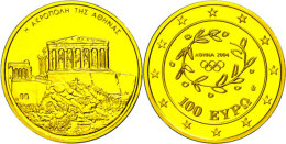 100 Euro, Gold, 2004, Akropolis In Athen, KM 204, Schön 159, Im Etui Mit OVP Und Zertifikat, 10g Fein, PP. ... - Grecia