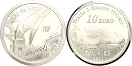 10 Euro, 2011, Eisenbahn In Frankreich - TGV Und ICE Nach Metz, KM 1814, Schön 1217, Im Etui Mit OVP Und... - Otros & Sin Clasificación