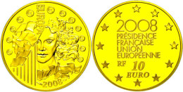 10 Euro, Gold, 2008, 50 Jahre Europäische Währungsunion, KM 1528, Schön 964, Im Etui Mit OVP Und... - Autres & Non Classés