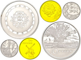 Set Zu 10, 50 Und 100 Krooni, 2008, 90 Jahre Estnische Republik, KM 46, 47 Und 50, Schön 46 - 48, Im... - Estonie