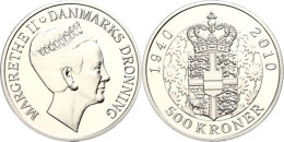 500 Kronen, 2010, 70. Geburtstag Margrethe II., KM 938, Mit Zertifikat In Ausgabeschatulle, PP.  PP500 Coronas,... - Dinamarca