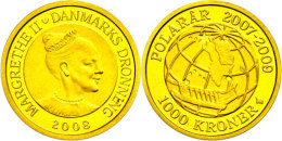 1000 Krone, Gold, 2008, Schlitten Vor Globus Mit Karte, 7,78g Fein, KM 925, Mit Zertifikat In Ausgabeschatulle, PP.... - Dinamarca