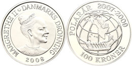 100 Kronen, 2008, Schlitten Vor Globus Mit Karte, KM 925, Mit Zertifikat In Ausgabeschatulle, PP.  PP100... - Danemark