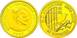 10 Kronen, Gold, 2007, Nachtigall Auf Kirschzweig, 7,78g Fein, KM 922, Mit Zertifikat In Ausgabeschatulle, PP. ... - Danemark