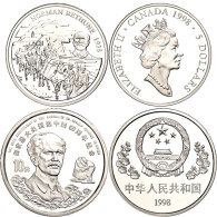 China - Kanada Set, 10 Yuan Und 5 Dollars, 1998, 60 Jahre Der Ankunft Von Norman Bethune In China, KM 1157 Und KM... - Chine