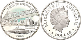 1 Dollar, 2008, Australien Entdecken - Brisbane (Tampondruck), KM 1183, Schön 1254, Im Etui Mit OVP Und... - Otros & Sin Clasificación