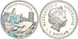 1 Dollar, 2007, Australien Entdecken - Gold Coast (Tampondruck), KM 945, Schön 1104, Im Etui Mit OVP Und... - Autres & Non Classés