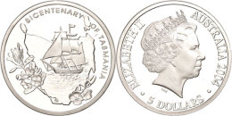 5 Dollars, 2004, 200. Jahrestag Der Besiedelung Von Tasmanien, KM 811, Schön 787, Im Holzetui Mit OVP Und... - Andere & Zonder Classificatie