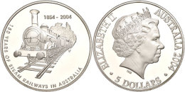 5 Dollars, 2004, 150 Jahre Eisenbahn In Australien, KM 730, Schön 796, Im Etui Mit OVP Und Zertifikat, Auflage... - Autres & Non Classés