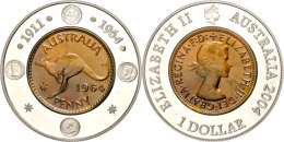 1 Dollar, 2004, Australische Münzgeschichte - Penny Von 1964, KM 725, Schön 794, Im Etui Mit OVP Und... - Autres & Non Classés