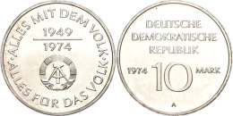 10 Mark, 1974, Legierungsprobe Ag 500/Cu 500, 25 Jahre DDR, Auflage 1.500 Stück, St, Katalog: J. 1551P... - Autres & Non Classés