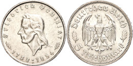 5 Reichsmark, 1934, Schiller, Kl. Rf., Vz., Katalog: J. 359 Vz5 Reichmark, 1934, Schiller, Small Edge Nick,... - Otros & Sin Clasificación