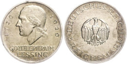 3 Reichsmark, 1929, Lessing, Prägebuchstabe F, Vz Aus PP., Katalog: J. 335 VzausPP3 Reichmark, 1929,... - Autres & Non Classés