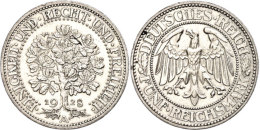 5 Reichsmark, 1928, A, Eichbaum, Kl. Rf., Vz., Katalog: J. 331 Vz5 Reichmark, 1928, A, Oak Tree, Small Edge... - Autres & Non Classés