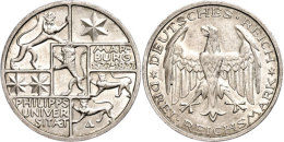 3 Reichsmark, 1927, Uni Marburg, Kl. Rf., Vz., Katalog: J. 330 Vz3 Reichmark, 1927, University Marburg, Small... - Autres & Non Classés