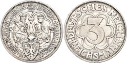 3 Reichsmark, 1927, Nordhausen, Kl. Rf., Vz., Katalog: J. 327 Vz3 Reichmark, 1927, Nordhausen, Small Edge Nick,... - Autres & Non Classés