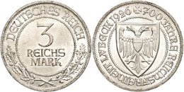 3 Reichsmark, 1926, Lübeck, Wz. Rf., Vz., Katalog: J. 323 Vz3 Reichmark, 1926, Lübeck, Watermark.... - Otros & Sin Clasificación