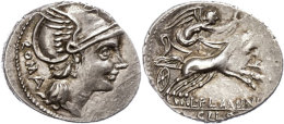 L. Flaminius Chilo, Denar (3,74g), 109/108 V. Chr., Rom. Av: Romakopf Mit Flügelhelm Nach Rechts, Davor... - República (-280 / -27)