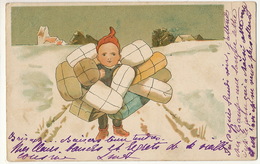 Noel Petit Lutin Dans La Neige Avec Pleins De Cadeaux Peren Noel Enfant Voyagé Hayange 1902 - Sonstige & Ohne Zuordnung