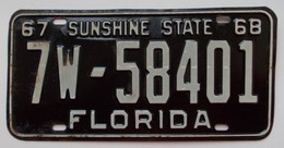 Plaque D'immatriculation - USA - Etat De Floride 1967-68 - - Number Plates