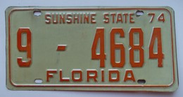 Plaque D'immatriculation - USA - Etat De Floride 1974 - - Number Plates