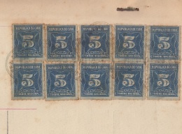 REP-216 CUBA REPUBLICA REVENUE (LG-1120) 5c DARK BLUE (10) TIMBRE NACIONAL 1932 + JUBILACION NOTARIAL 1928 COMPLETE DOC - Portomarken