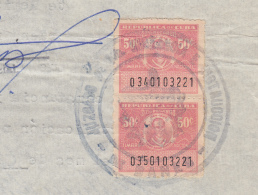 REP-233 CUBA REPUBLICA REVENUE (LG-1137) 10c (10) + 1$ TIMBRE NACIONAL 1958 COMPLETE DOC DATED 1962. - Portomarken