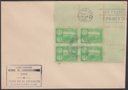 1950-FDC-101 CUBA REPUBLICA. 1950. FDC. RETIRO DE COMUNICACIONES. RAILROAD CRASH. RAILWAY. FERROCARRIL. GUTTER PAIR. - FDC