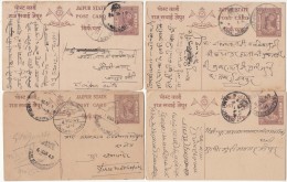 4 Diff., Place Postmark, , British India Jaipur State Postcard, Used Postal Stationery, Horse, Post Card - Jaipur