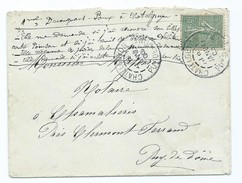 2434 - Lettre 1906 Semeuse Lignée Cachet Chatelguyon 63 Puy De Dome Pour Chamalières Mazoires - 1877-1920: Periodo Semi Moderno