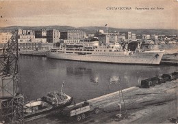 06513 "CIVITAVECCHIA - PANORAMA DEL PORTO" ANIMATA, AUTOCARRO ANNI '40, TRENO. CART. ILL. ORIG. SPEDITA 1956 - Civitavecchia