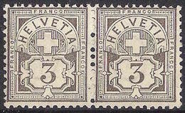 Schweiz Suisse 1894: Faserpapier Mêlée Zu 59B Mi 51Y Yv 64 - 3c Grau Im Paar * Mit Falz MLH (Zu CHF 10.00 Für *) - Nuevos