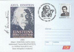 #BV6489 ALBERT EINSTEIN,SCIENTIST,COVER STATIONERY,OBLITERATION CONCORDANTE, 2005,ROMANIA. - Albert Einstein