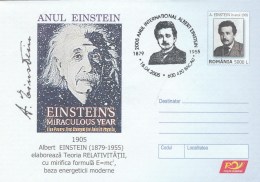 #BV6491 ALBERT EINSTEIN,SCIENTIST,COVER STATIONERY,OBLITERATION CONCORDANTE, 2005,ROMANIA. - Albert Einstein