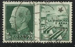 ITALIA REGNO ITALY KINGDOM 1942 PROPAGANDA DI GUERRA WAR PROMOTION CENT. 25 I TIPO USATO USED OBLITERE' - War Propaganda