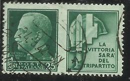 ITALIA REGNO ITALY KINGDOM 1942 PROPAGANDA DI GUERRA WAR PROMOTION CENT. 25 IV TIPO USATO USED OBLITERE' - Propagande De Guerre