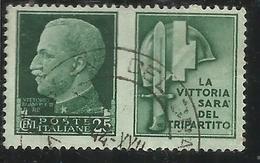 ITALIA REGNO ITALY KINGDOM 1942 PROPAGANDA DI GUERRA WAR PROMOTION CENT. 25 IV TIPO USATO USED OBLITERE' - Propagande De Guerre