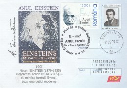 #BV6522  ALBERT EINSTEIN,SCIENCE, COVER STATIONERY WITH STAMP, OBLITERATION CONCORDATE,2005,ROMANIA. - Albert Einstein