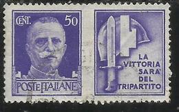 ITALIA REGNO ITALY KINGDOM 1942 PROPAGANDA DI GUERRA WAR PROMOTION CENT. 50 IV TIPO USATO USED OBLITERE' - Oorlogspropaganda