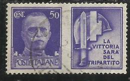 ITALIA REGNO ITALY KINGDOM 1942 PROPAGANDA DI GUERRA WAR PROMOTION CENT. 50 IV TIPO USATO USED OBLITERE' - Oorlogspropaganda