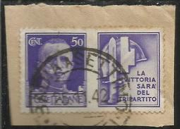 ITALIA REGNO ITALY KINGDOM 1942 PROPAGANDA DI GUERRA WAR PROMOTION CENT. 50 IV TIPO USATO USED OBLITERE' - War Propaganda