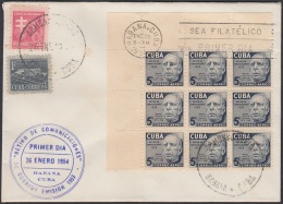 1954-FDC-62 CUBA REPUBLICA. 1954. FDC. 1c AIR RETIRO DE COMUNICACIONES. MIGUEL COYULA. BLOCK 9. - FDC