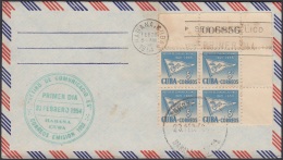 1954-FDC-66 CUBA REPUBLICA. 1954. FDC. 5c RETIRO DE COMUNICACIONES. GALLARDETE. FLAG BLOCK 4. - FDC